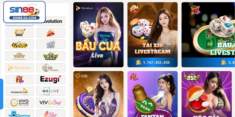Các nhà cung cấp hợp tác với chuyên mục Casino tại Sin88
