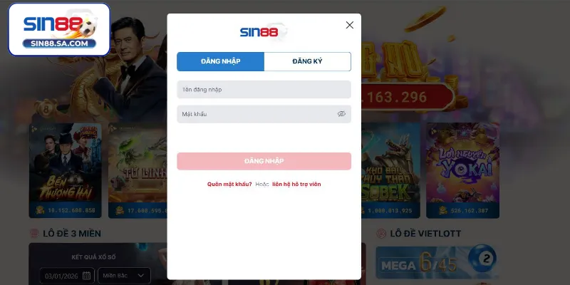 Hướng dẫn tân binh các bước đăng nhập Sin88 chi tiết