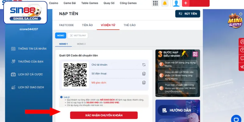 Nạp tiền qua Ví điện tử
