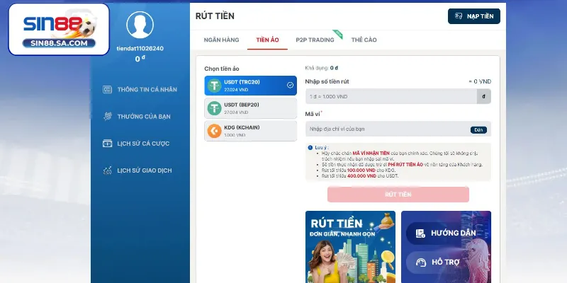 Rút tiền qua Tiền ảo